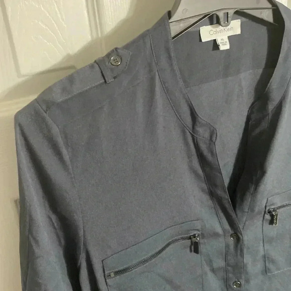 Calvin Klein gray button down blouse top shirt size XL - Picture 7 of 15